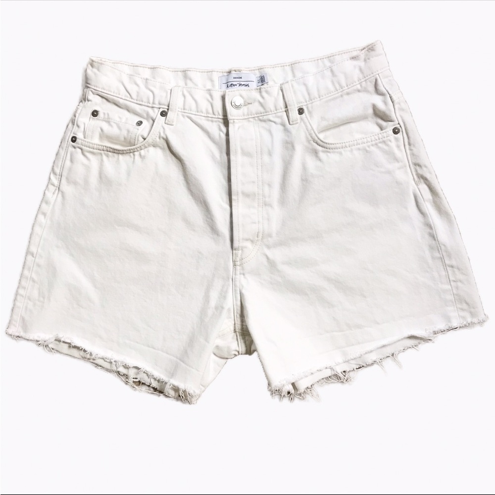 & Other Stories White Denim Button Fly Shorts Size 10 - Picture 1 of 10